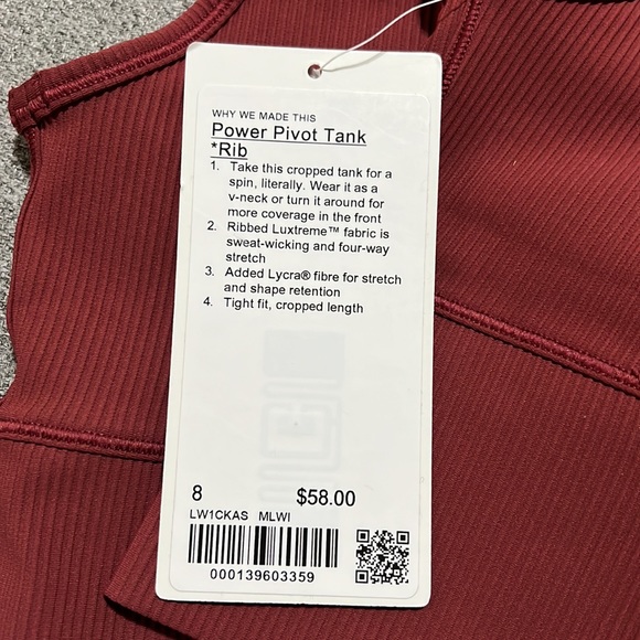 NWT Lululemon Power Pivot Tank *Rib - Picture 3 of 5